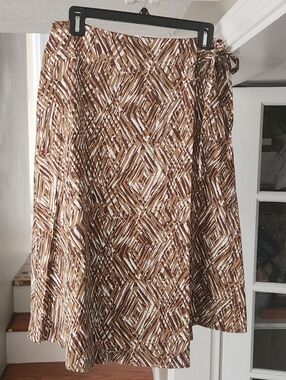 Alfani Brown & White Geometric A-Line Wrap Skirt with Side Tie
